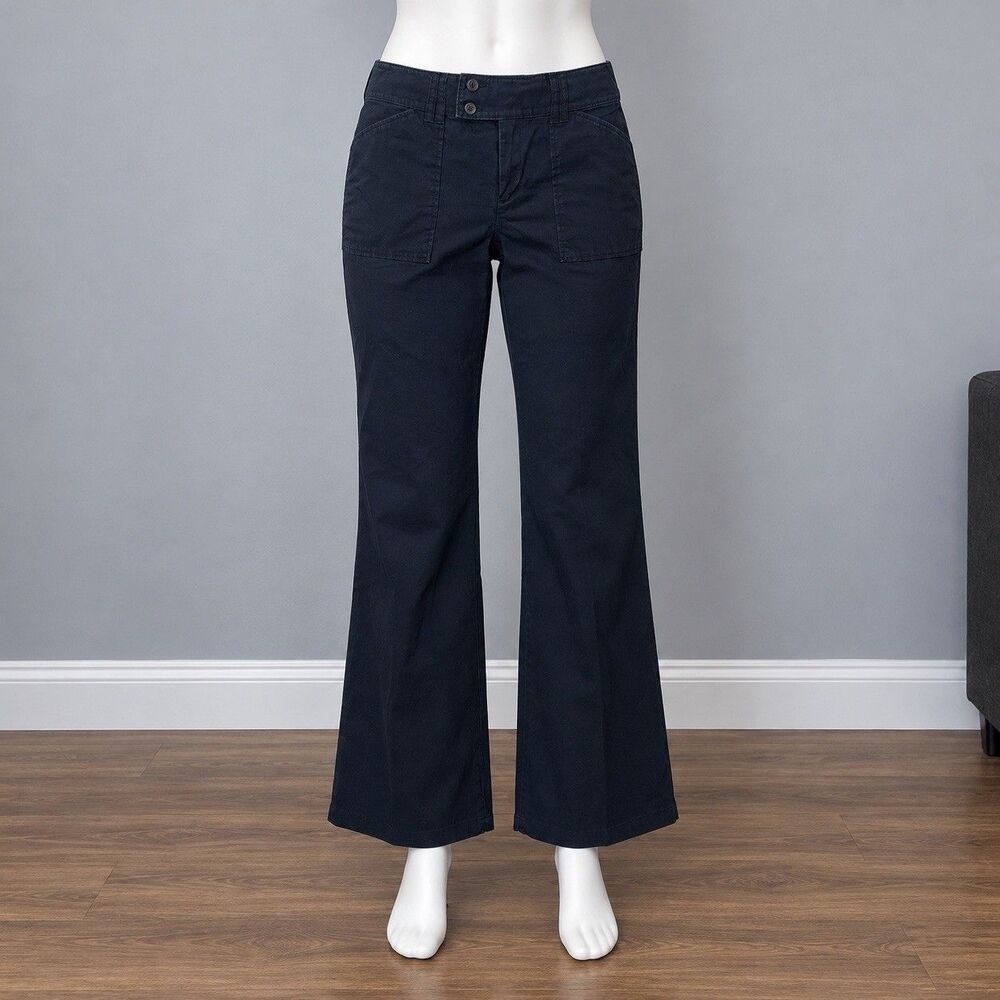 Vintage 2004 Banana Republic Womens 10 Navy Cotton Flare Pants Y2K Utility